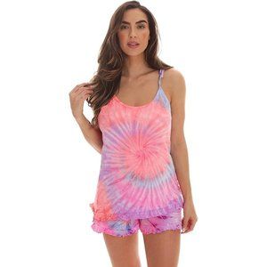 Adorable Tie Dye Pajama Set, Shorts and Cami Top with Ruffle Edge, NEW